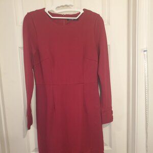 Red Holiday Midi Dress, Heavy Weight, Long Sleeve, Stretchy Size Medium